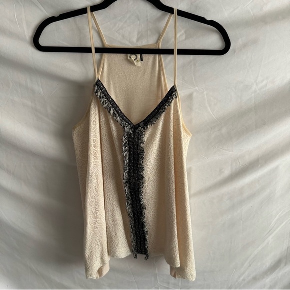 Anthropologie | Akemi + Kin Crossroads Cream Lace Black Fringe Tank Top Size M - Picture 2 of 14